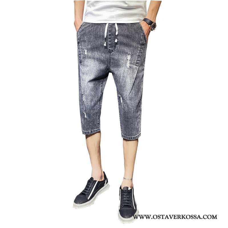 Farkut Miesten Slim Fit Denim Capri Housut Harmaa Opiskelija Shortsit Reikä Kesä Suuntaus