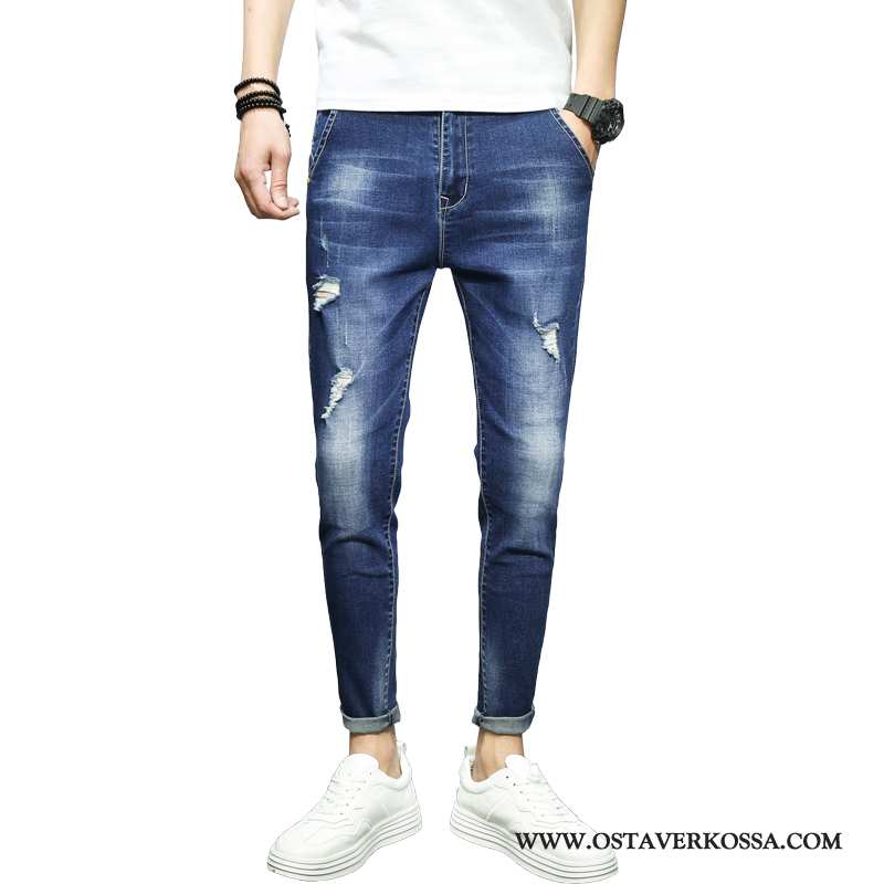 Farkut Miesten Ohut Tummansininen Miehet Stretch Skinny Housut Suuntaus Casual Tummansiniset