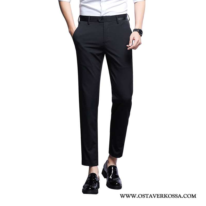 Housut Miesten Stretch Pieni Rintaliivit Kevät Slim Fit Musta Puku Casual Skinny Miehet Mustat